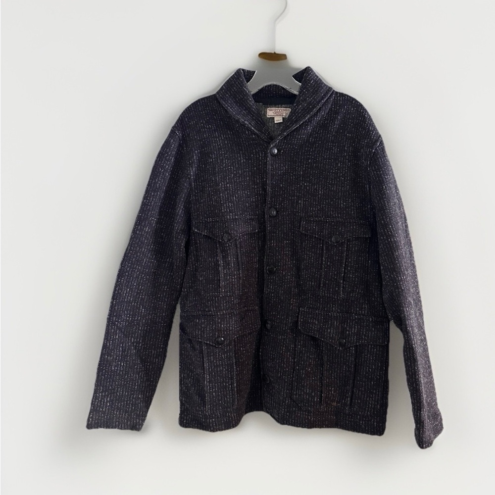Wallace Barnes Sweater Mens Medium Gray Cardigan Salt Pepper Fleece - Picture 4 of 10